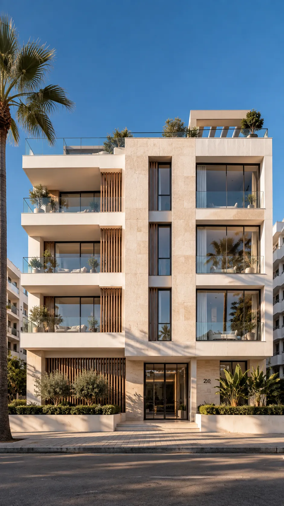 Facade of a contemporary residential building in Málaga, front view